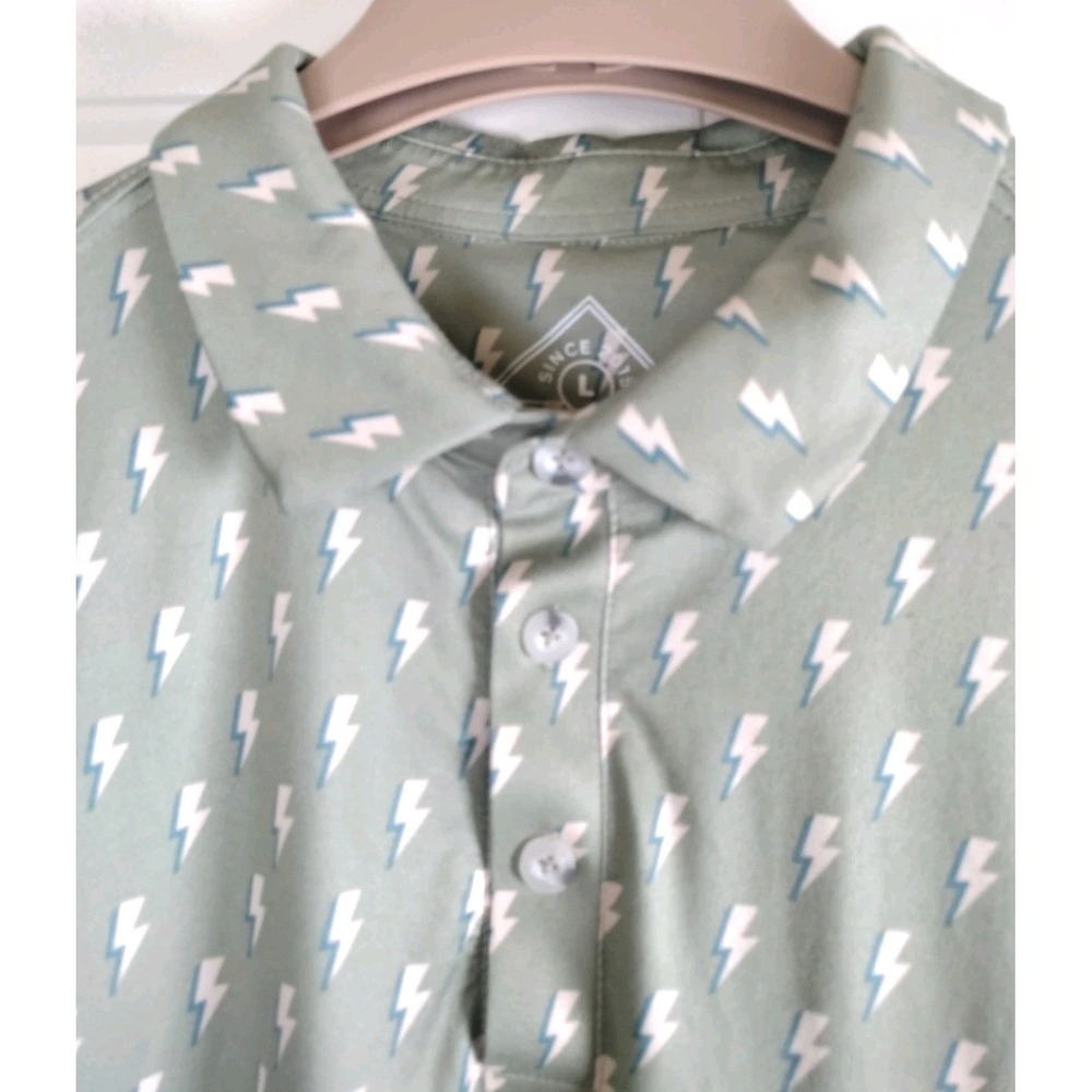 Burlebo Men's Large Green Lightning Bolt Print Golf Polo Shirt Performance Tech